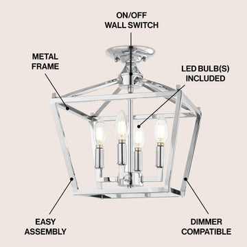 Plains Mini Lantern 12" Iron Modern Farmhouse LED Flush Mount